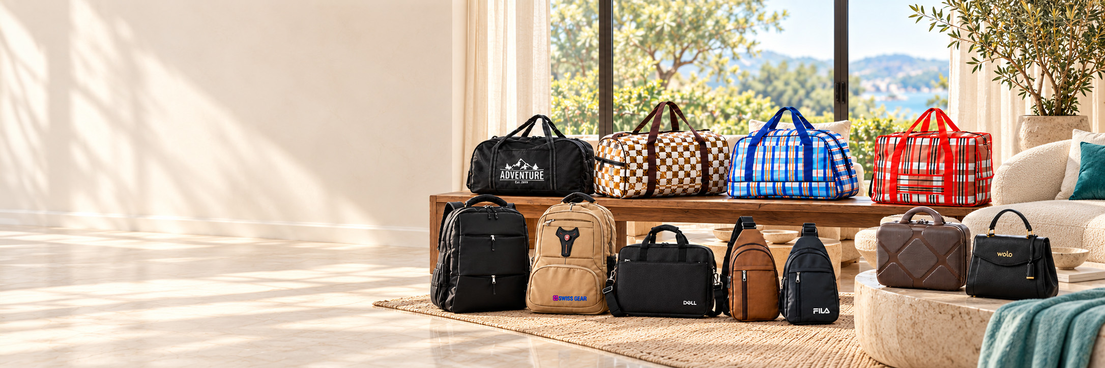 A collection of WoloMart bags, beauty and home essentials