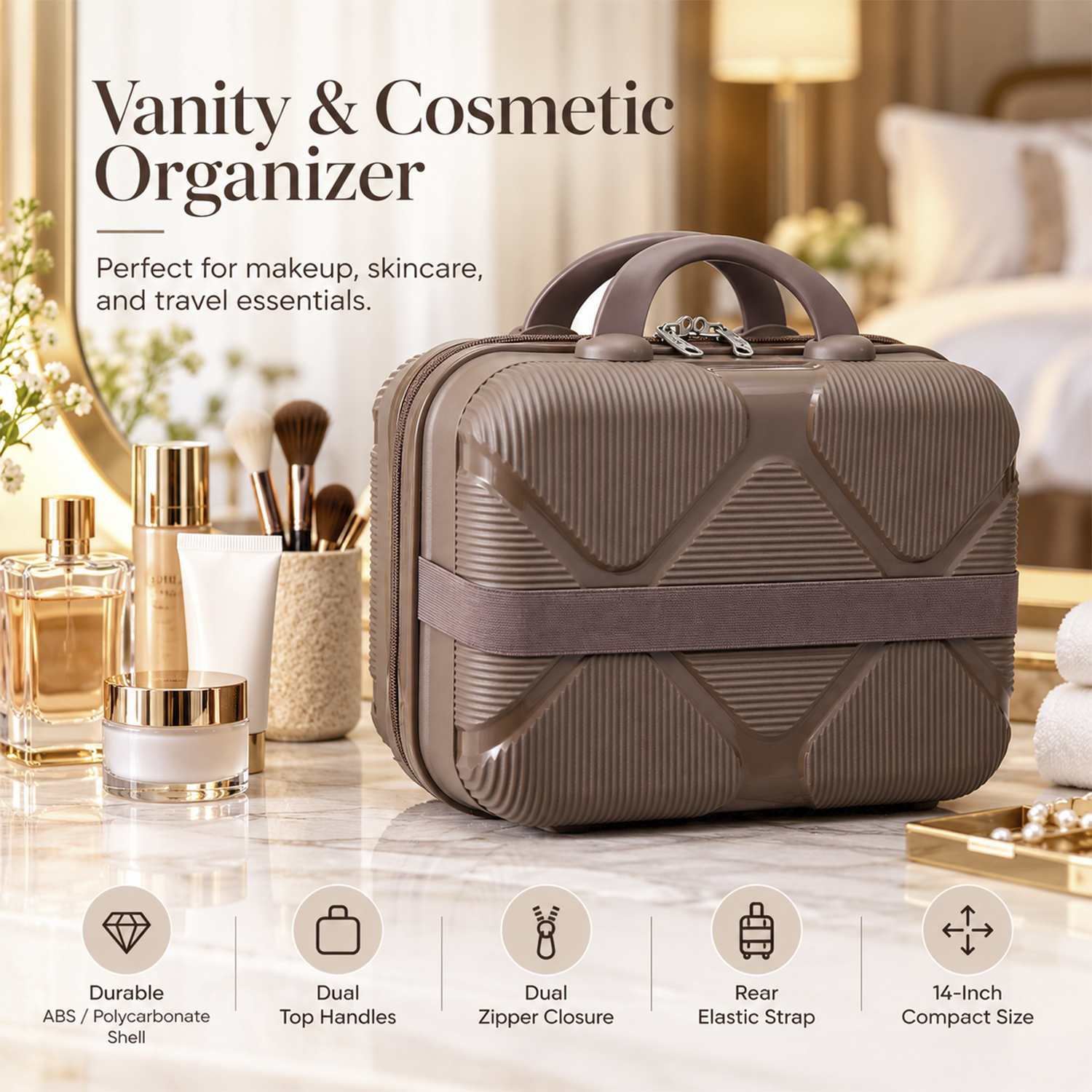 Mini Hard-Shell Vanity Case / Cosmetic Travel Bag