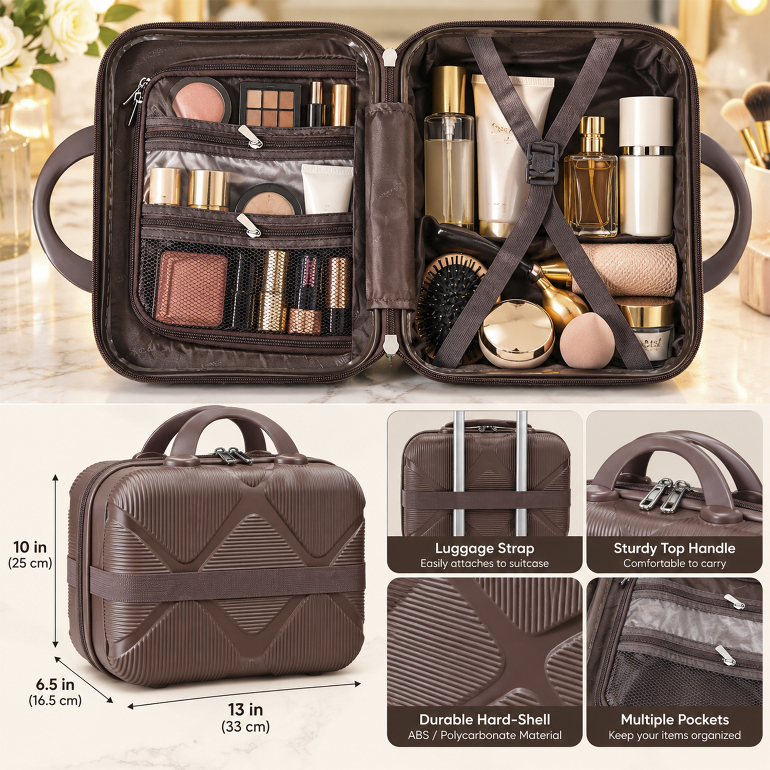 Mini Hard-Shell Vanity Case / Cosmetic Travel Bag
