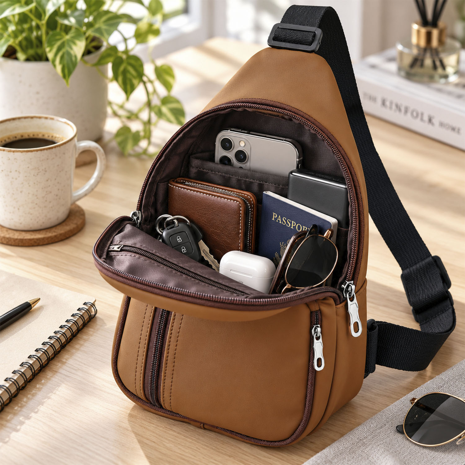 Unisex Crossbody / Chest Sling Bag (Backpack style) Brown