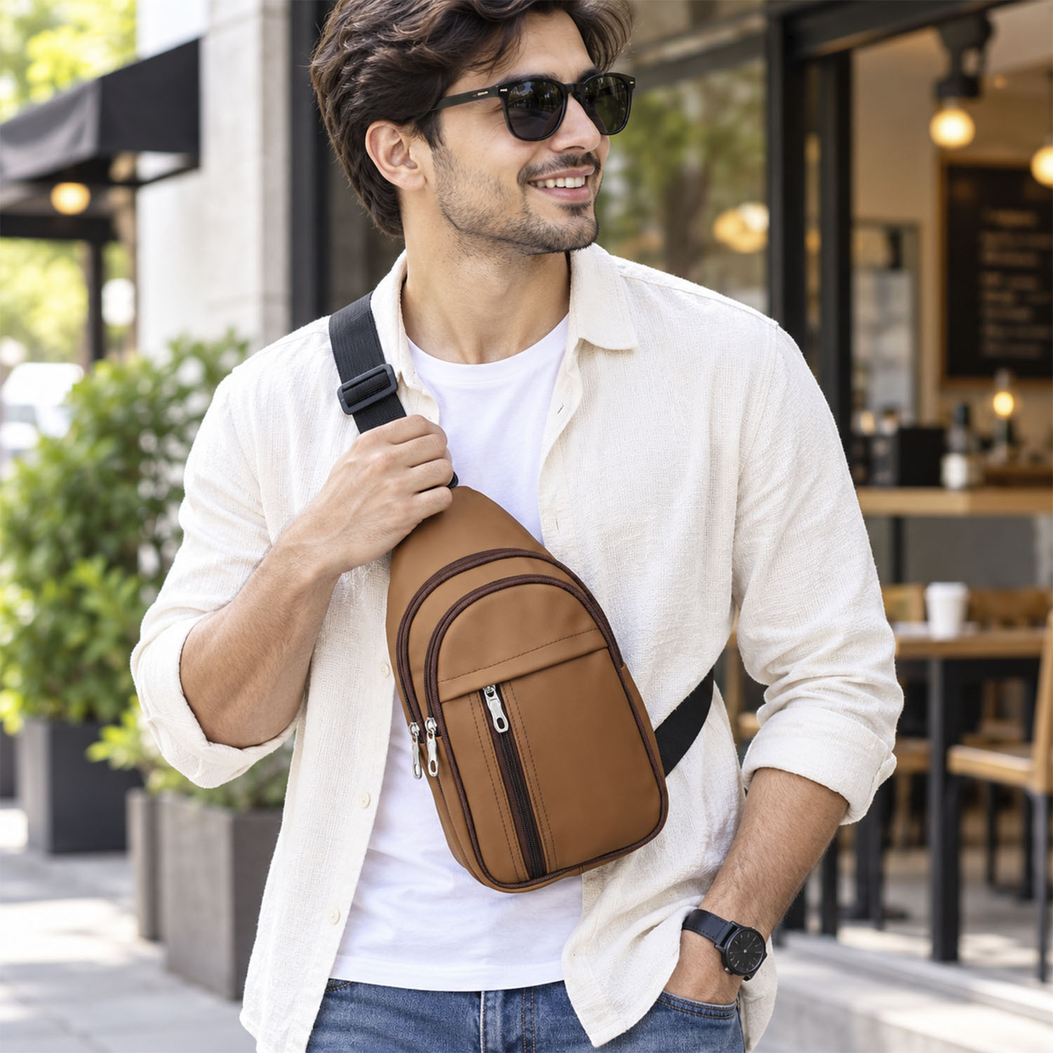 Unisex Crossbody / Chest Sling Bag (Backpack style) Brown