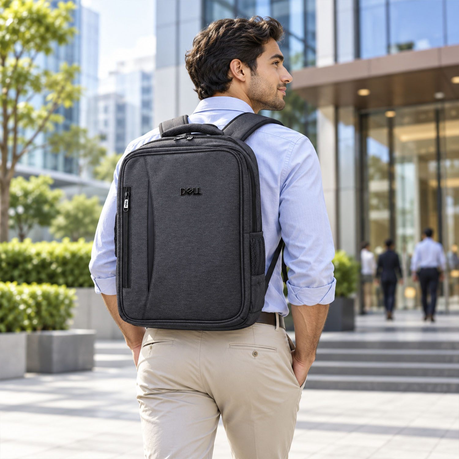 Dell Laptop Backpack Dark heathered grey/charcoal woven Fabric. , Water-resistant