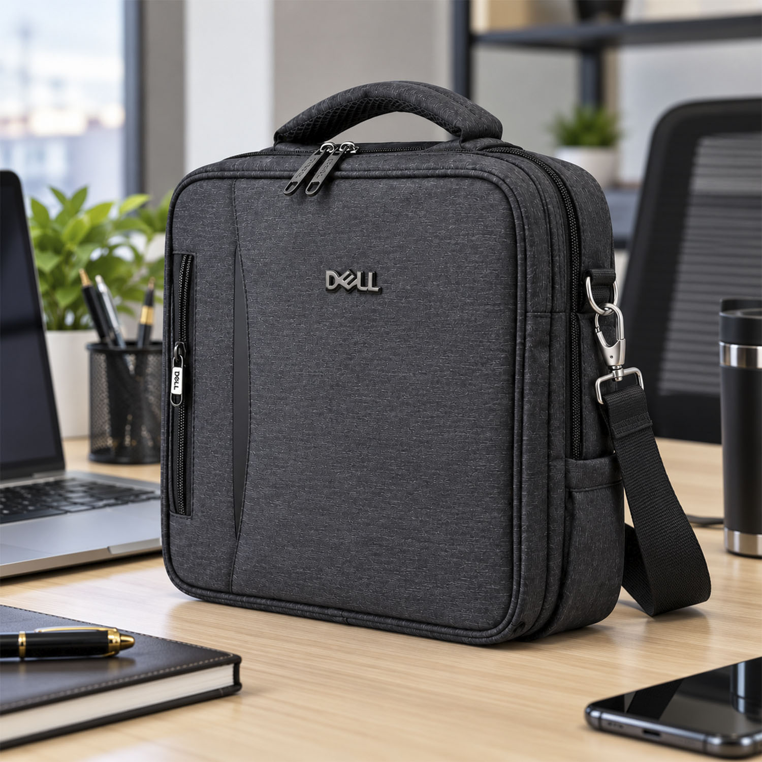 Dell Laptop Backpack Dark heathered grey/charcoal woven Fabric. , Water-resistant