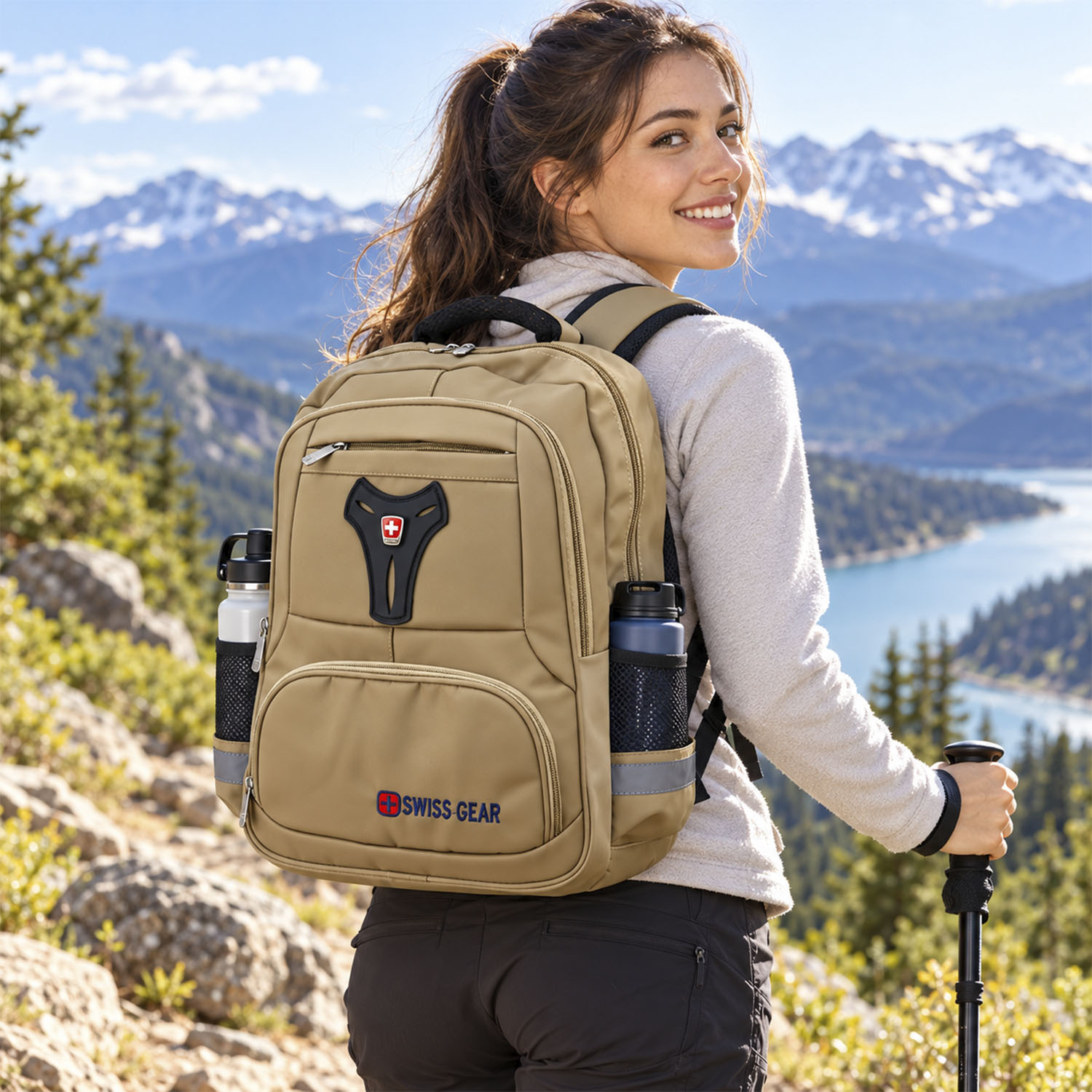 SWISSGEAR Laptop Backpack Beige Color, Dual zipper closure, Water-resistant