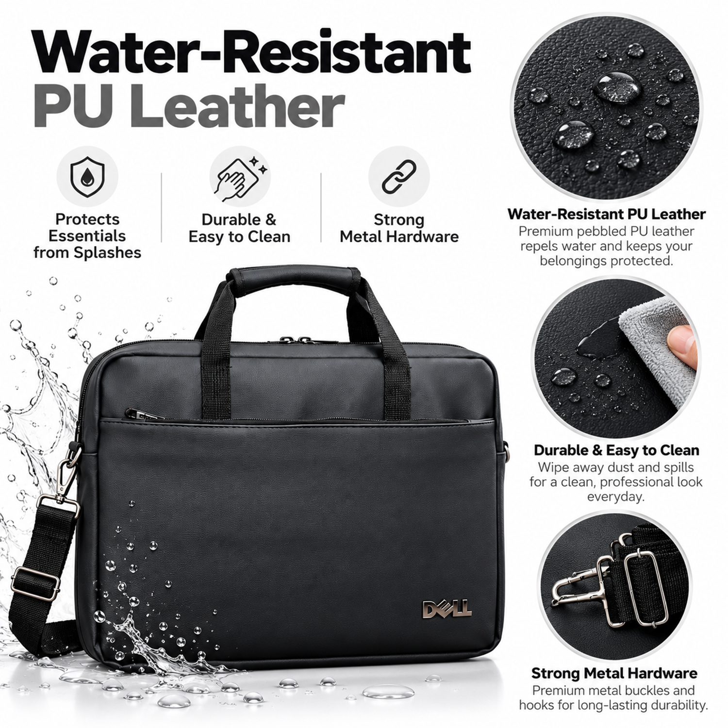 Dell Office File Briefcase Leather Laptop Bag -with Removable Shoulder Strap