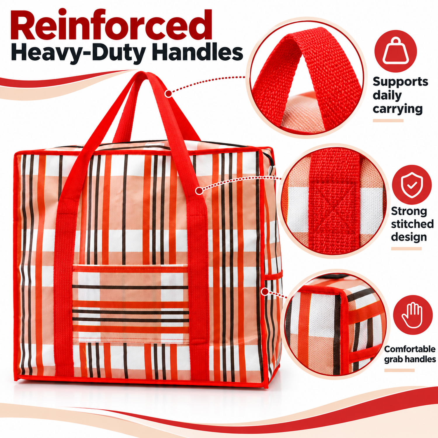 Large Capacity Multipurpose Storage Bag with Zipper Closure, Carry Handles & Side Pocket – (Pack of 3)