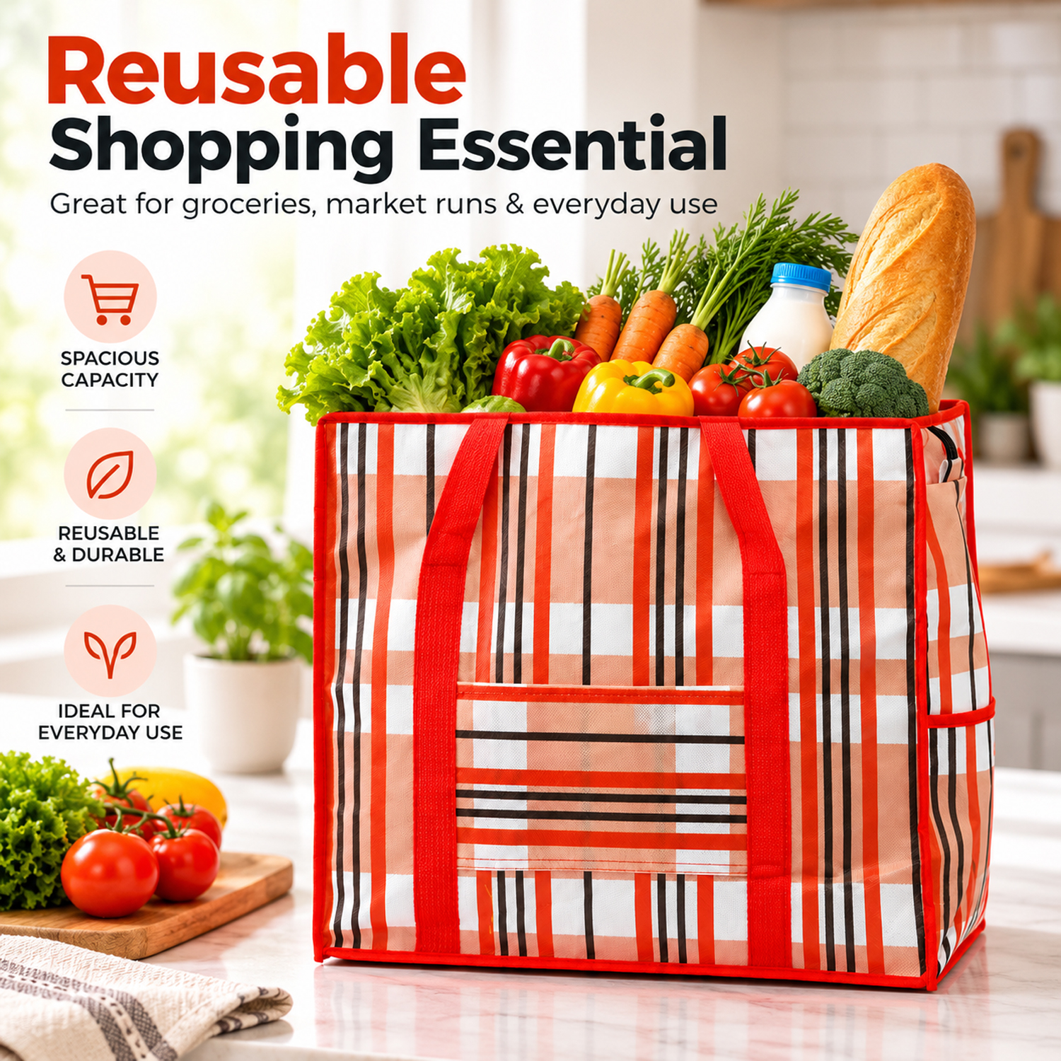 Large Capacity Multipurpose Storage Bag with Zipper Closure, Carry Handles & Side Pocket – (Pack of 3)