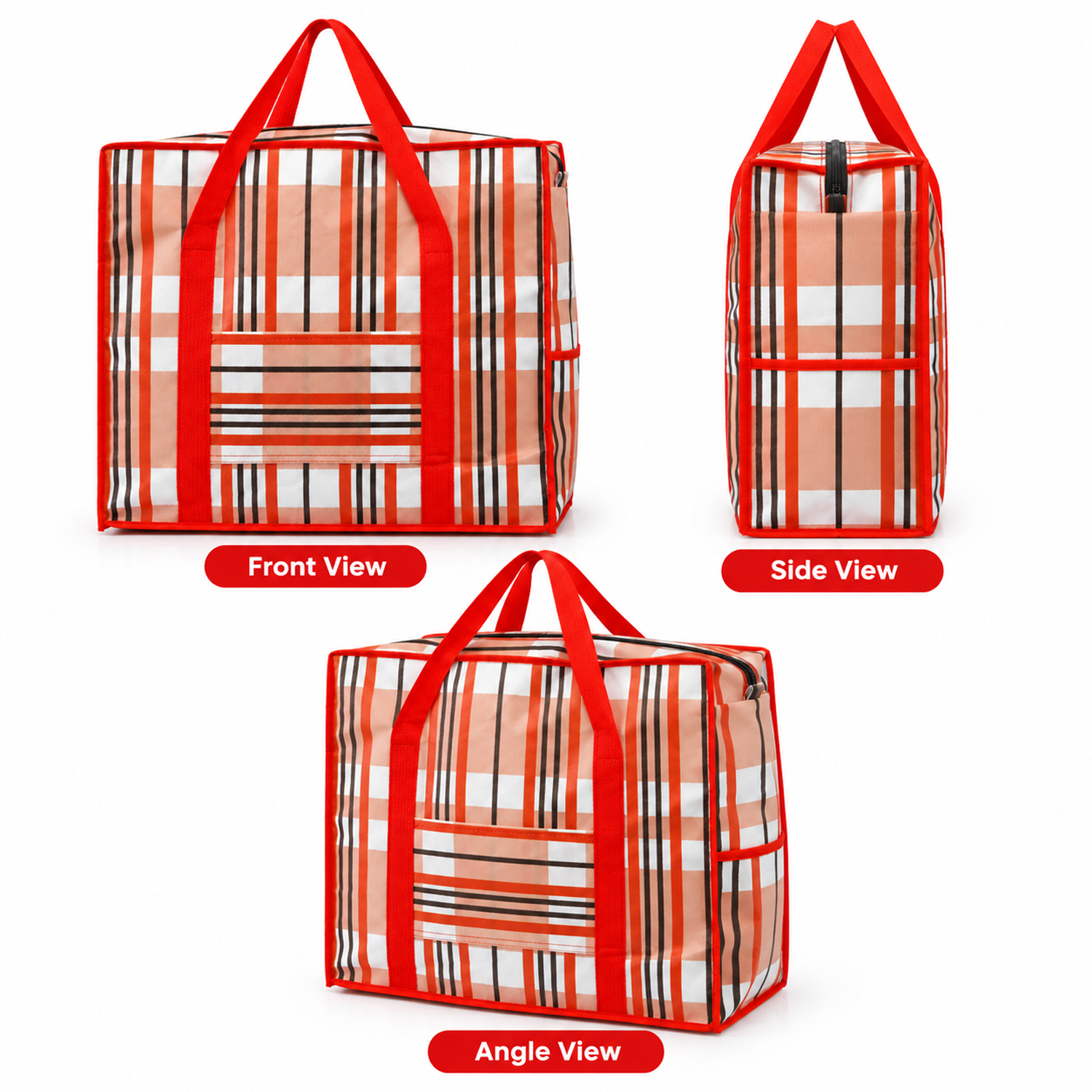Large Capacity Multipurpose Storage Bag with Zipper Closure, Carry Handles & Side Pocket – (Pack of 3)