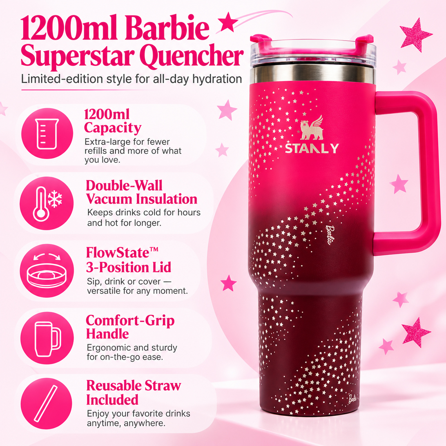 Stanley X Barbie™ 70s Superstar Quencher 1200ml