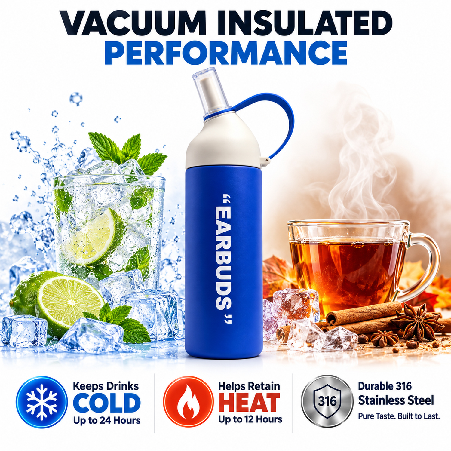 Sports water bottle - stainless steel insulated cup