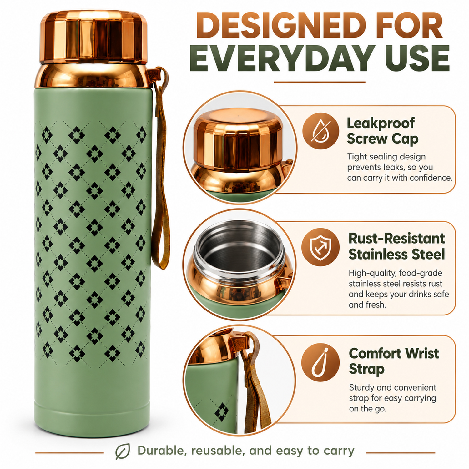Water Bottle | Leakproof Stainless Steel Water Vacuum Flask 1000ml Grey color (Copy)