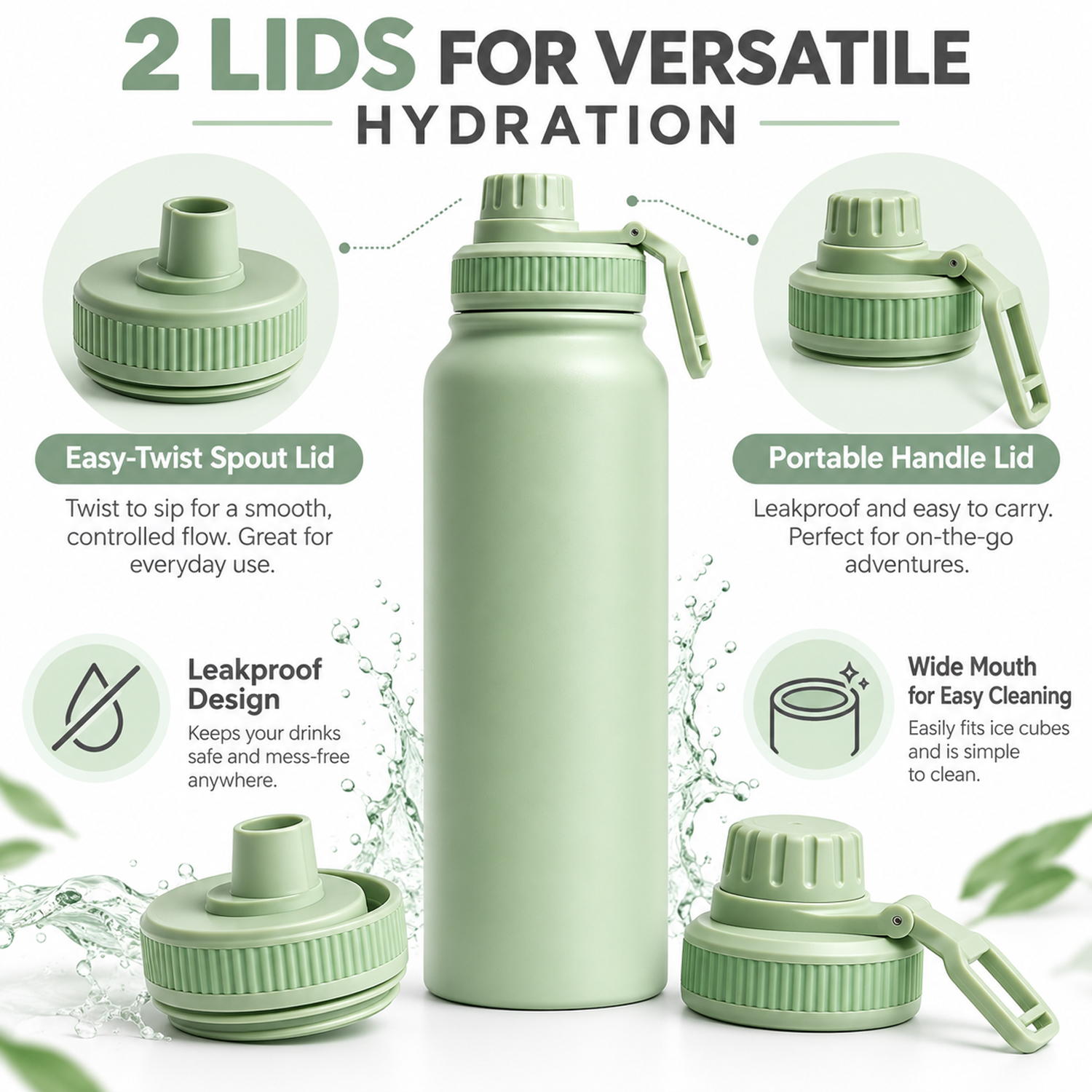 Insulated Metal Stainless Steel Water Bottle Mint Green