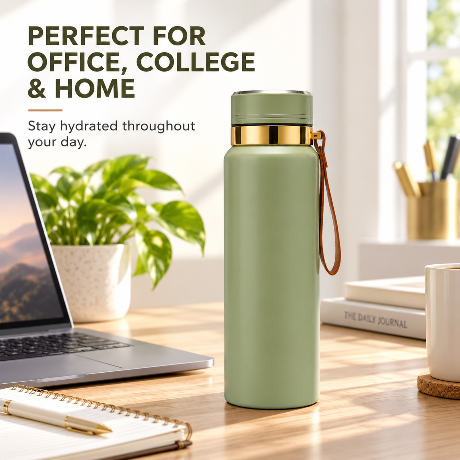 Water Bottle | Leakproof Stainless Steel Water Vacuum Flask 1000ml Olive