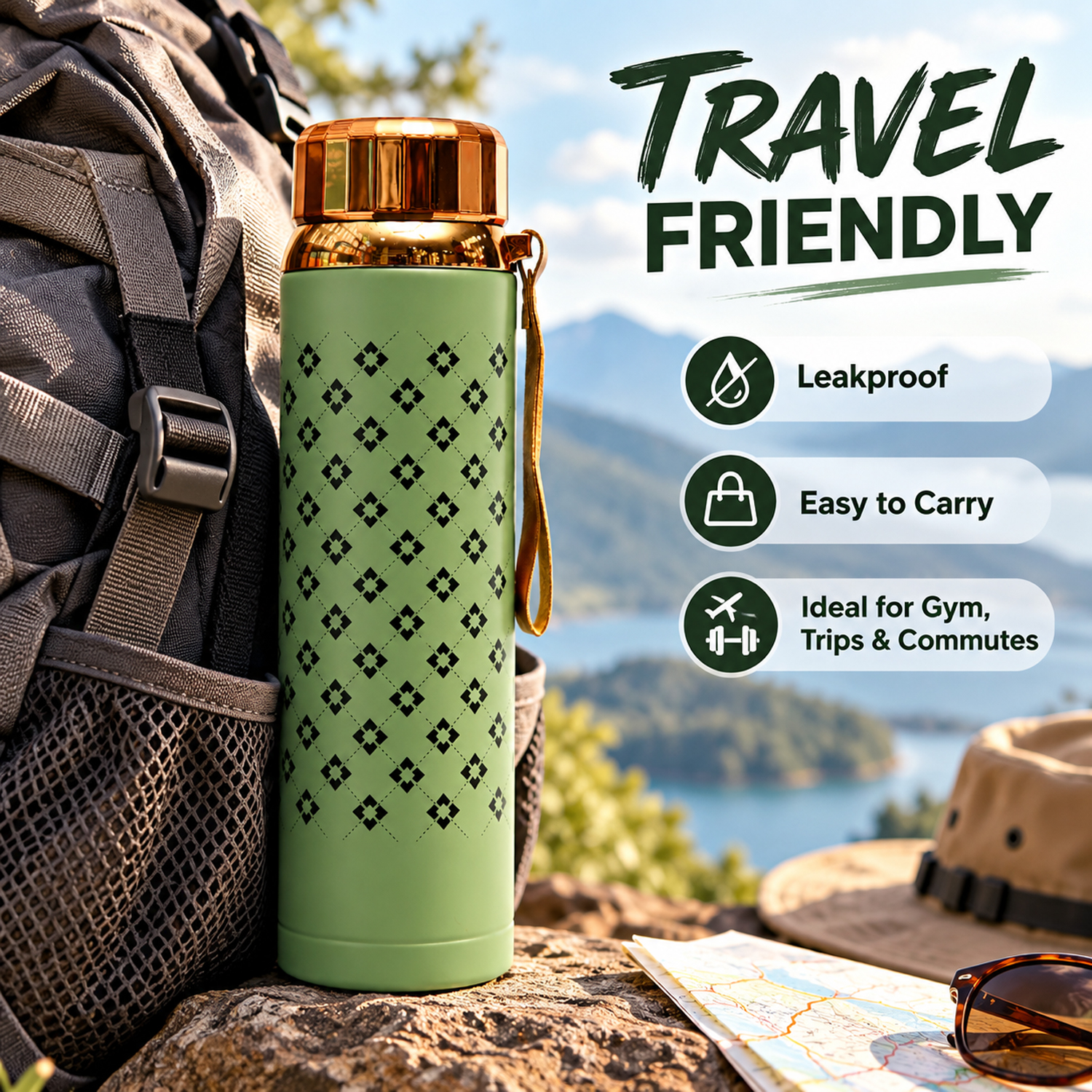 Water Bottle | Leakproof Stainless Steel Water Vacuum Flask 1000ml Grey color (Copy)