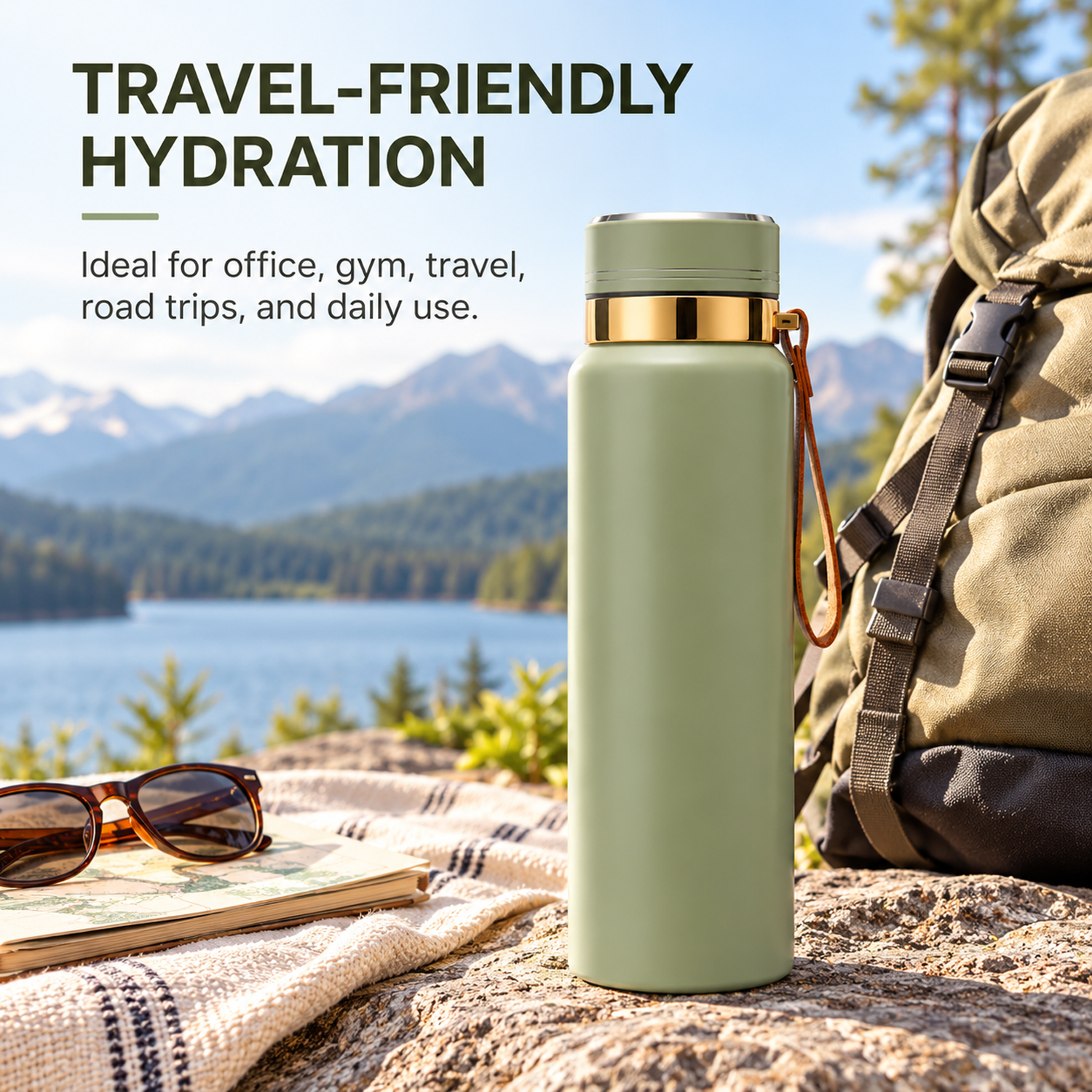 Water Bottle | Leakproof Stainless Steel Water Vacuum Flask 1000ml Olive