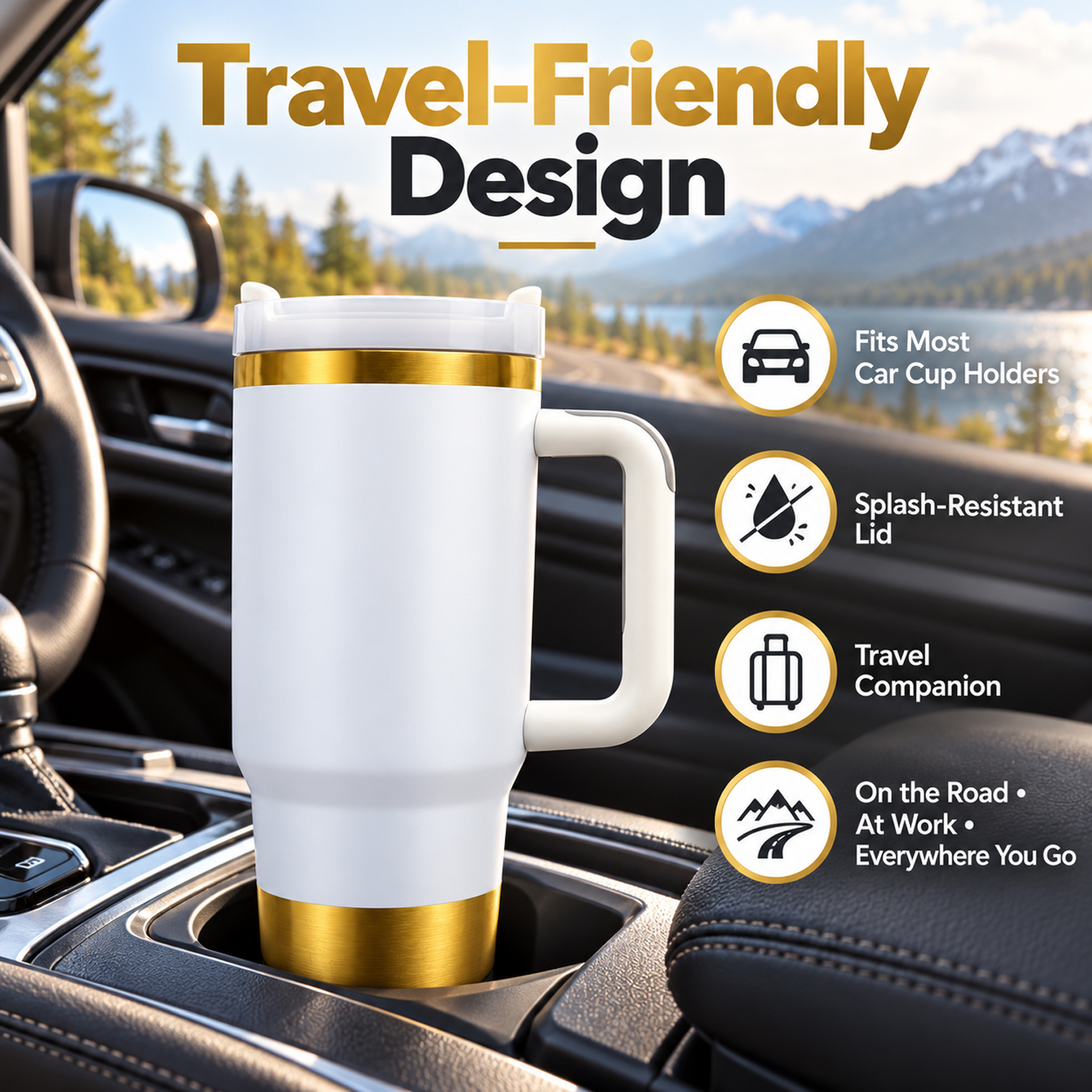40 oz 1200ml Vacuum Insulated Tumbler - Recycled Stainless Steel Double Wall Travel with Dual Lid, Powder Coated Insulated Coffee Mug For Hot Cold Drinks, color gold white