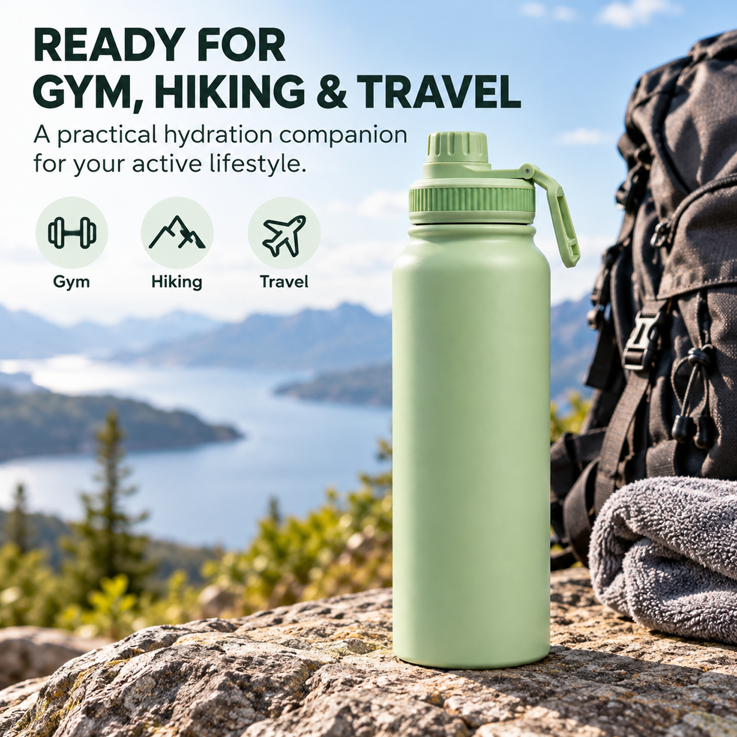 Insulated Metal Stainless Steel Water Bottle Mint Green