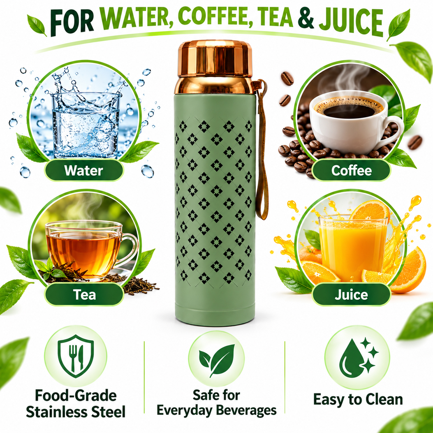 Water Bottle | Leakproof Stainless Steel Water Vacuum Flask 1000ml Grey color (Copy)