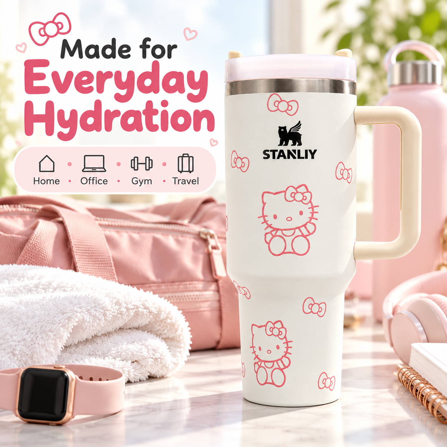 Stanley Insulated Tumbler with Handle –Stainless Steel Travel Mug, Keeps Drinks Cold 11 Hours & Hot 8 Hours (White Kitty)